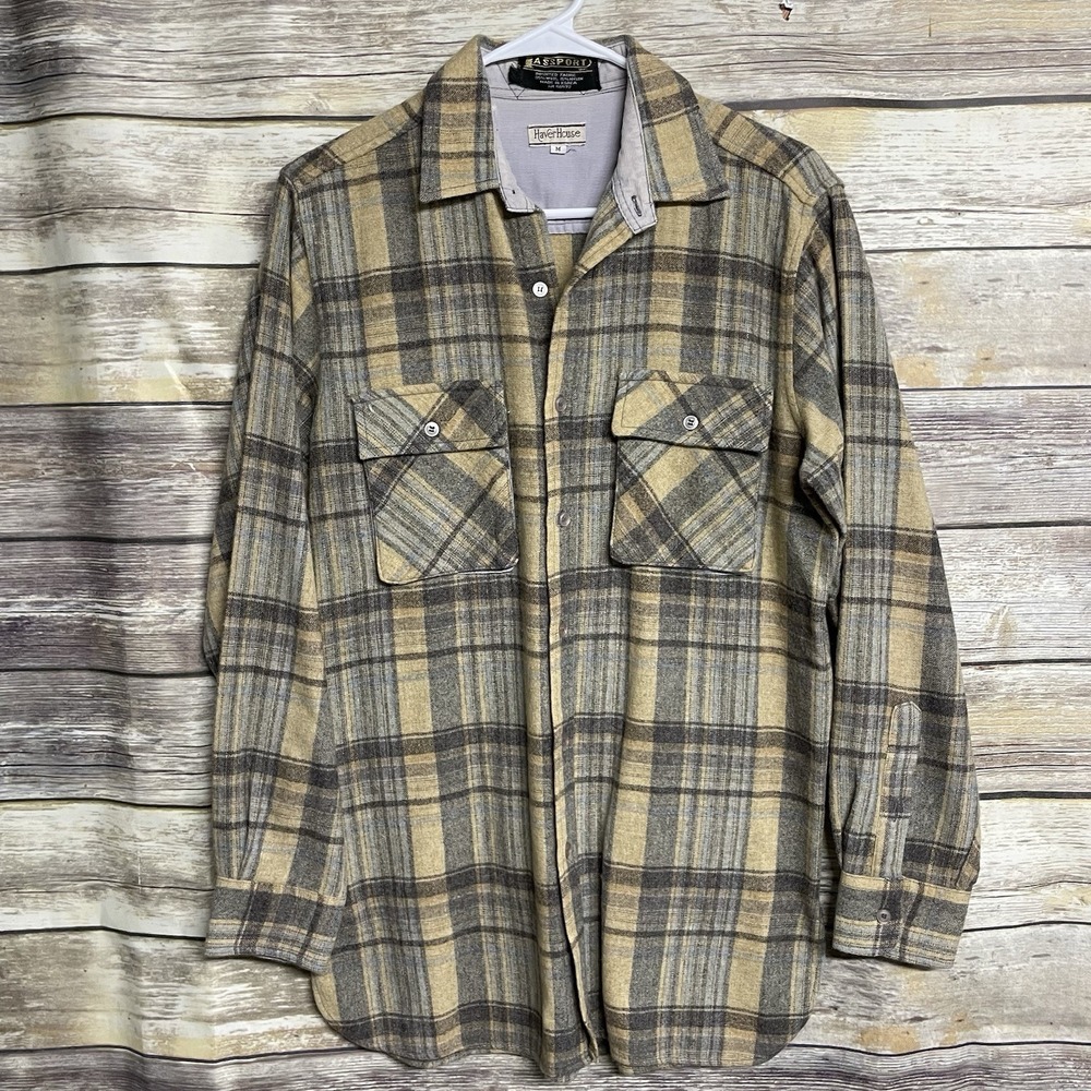 HaverHouse Passport Wool Blend Flannel Shirt Jacket Men's Medium Plaid